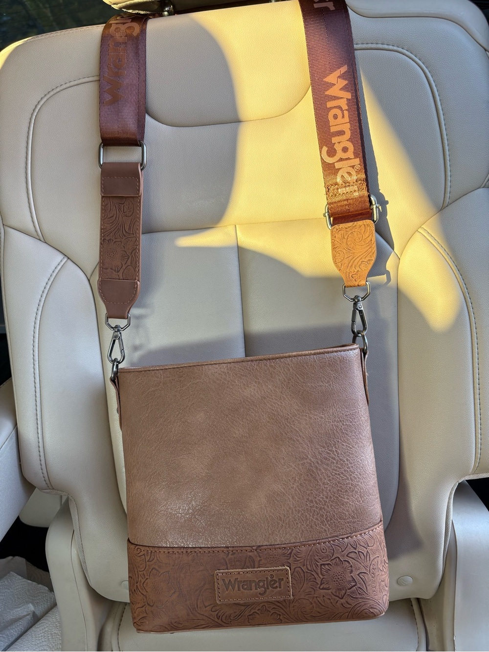 Wrangler Tan/Brown Leather-Effect Messenger Bag with Branded Strap